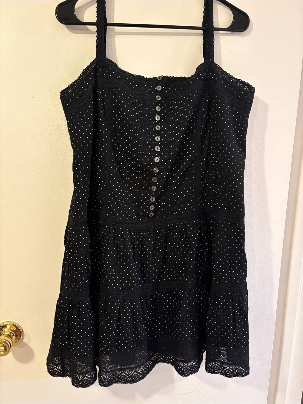 Gap Lace-Trimmed Drop-Waist Mini Dress - Black Polka Dots